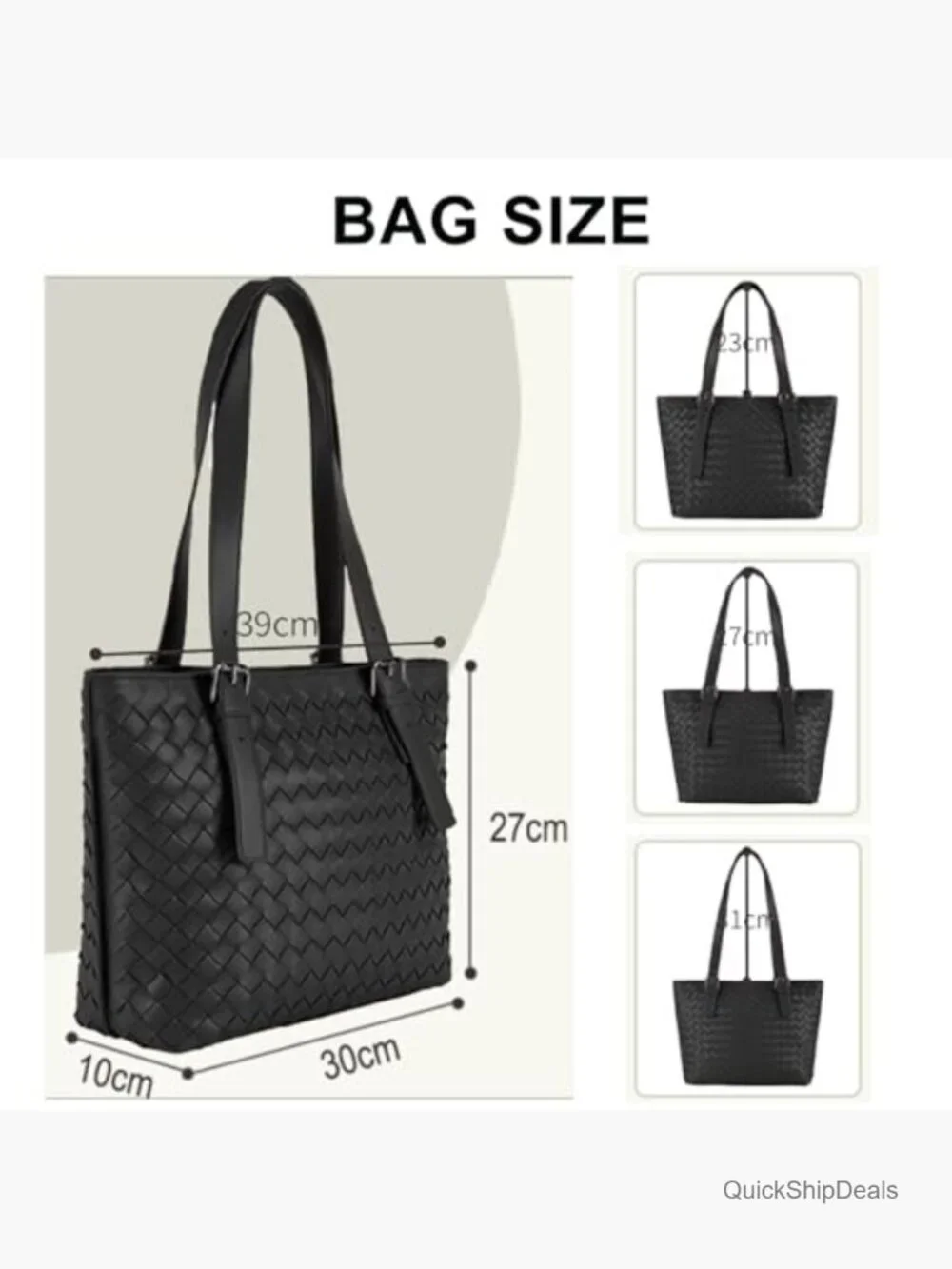 Large Woven Faux Leather Hobo Tote Bag with Adjustable Strap